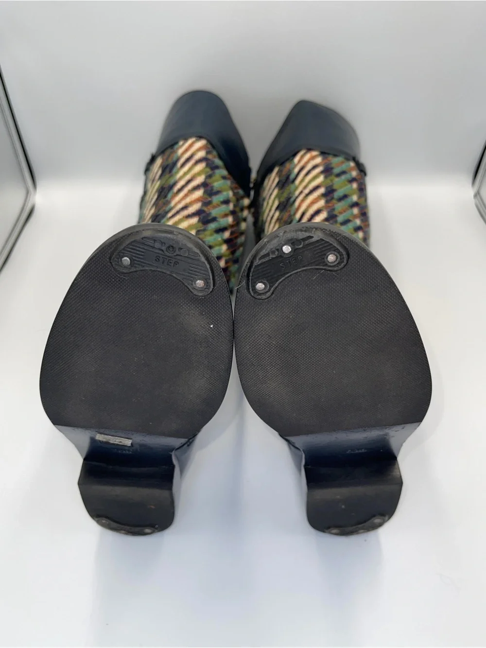 Tory Burch Navy Leather & Multicolor Knit Tall Boots